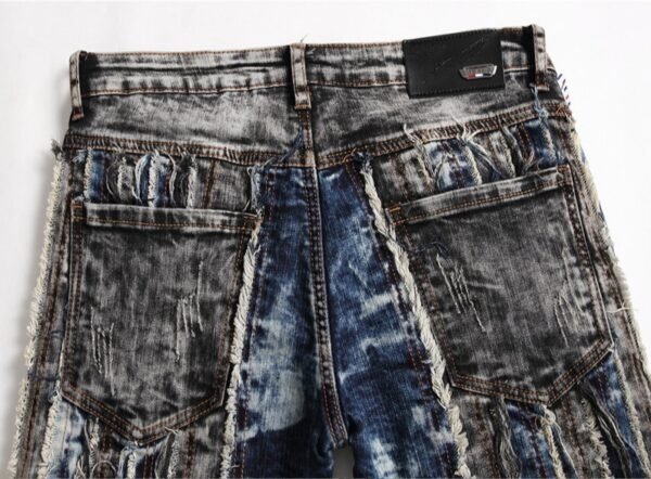 Embroidered Hole Slim Stretch Men's Jeans - Image 3