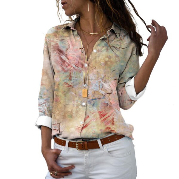 Flower 3D Digital Printing Long Sleeve Lapel Shirt - Image 4