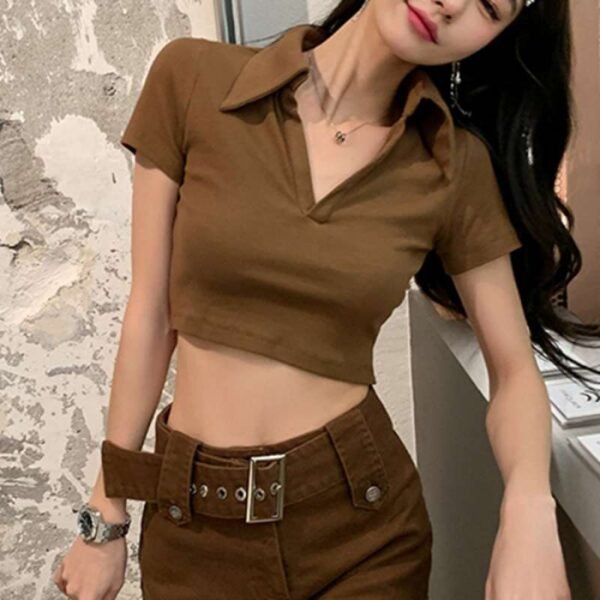 Hot Girl Slim V-neck Short-sleeved T-shirt For Women - Image 9