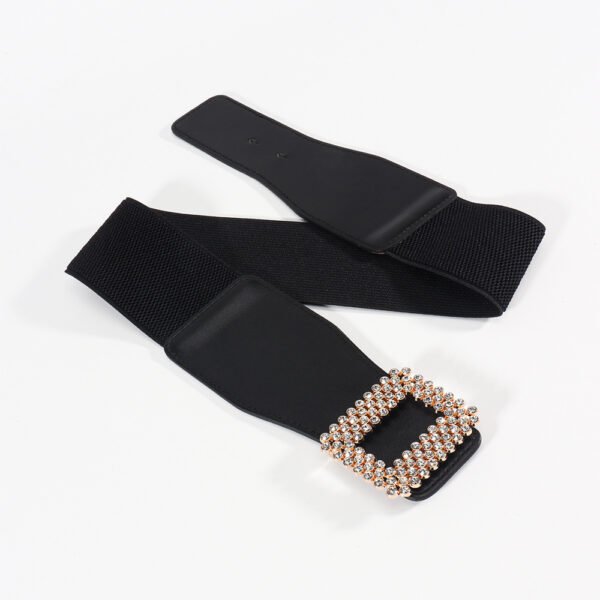 Elastic Female Black Rhinestone Square Buckle Elastic Waistband - Image 4