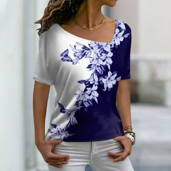 Women's Fashion Asymmetric V-neck T-shirt - Image 7