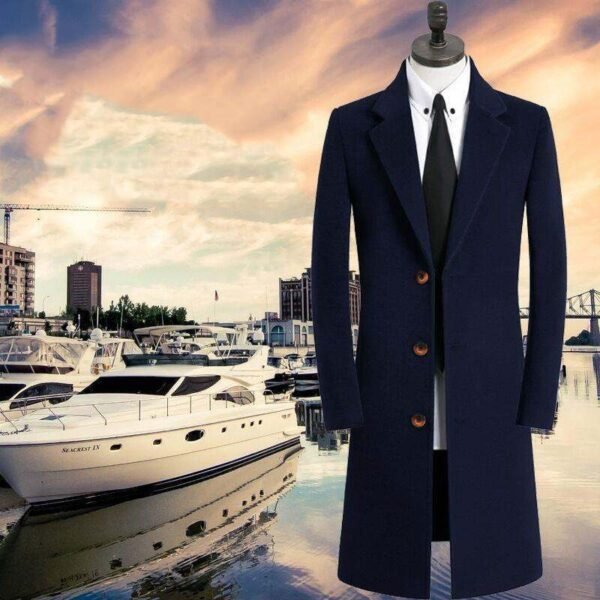 Men's Medium Long Woolen Coat - Image 3