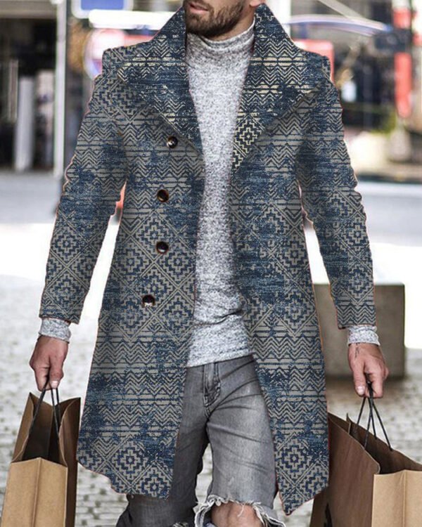 Men's Woolen Stand Collar Mid-length Trench Coat - Image 5