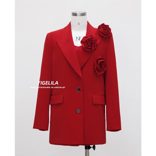 Red Lapel Loose Long Sleeve Straight Suit Coat - Image 2