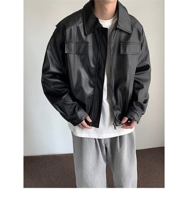 Vintage Motorcycle Leather Coat Men's Autumn - Image 3