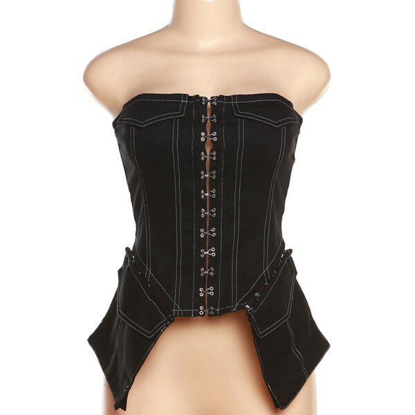 Off-shoulder Slim Fit Midriff-baring Cardigan Denim Strap Vest - Image 5