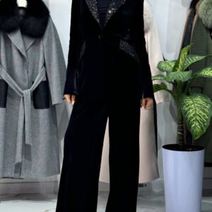 Velvet Patchwork Sequined Blazer & High-waisted Pants Suit