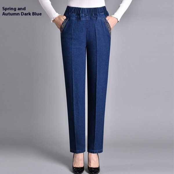 Thin Elastic High Waist Denim Straight-leg Trousers - Image 4