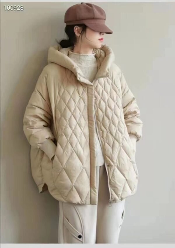Diamond Lattice Artistic Loose White Duck Down Jacket - Image 7