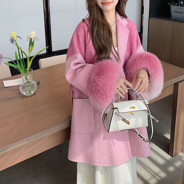 Gradient Color Fox Reversible Cashmere Woolen Coat - Image 2
