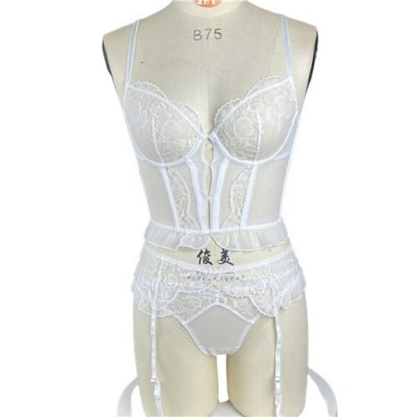 New 3-piece French Style Lace Lingerie Women's Breathable Hollow-out Fishbone Corset Ultra-thin Bra Set - Image 4