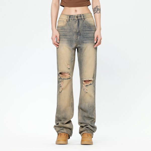 Autumn American Printing And Dyeing Straight Yellow Mud Jeans