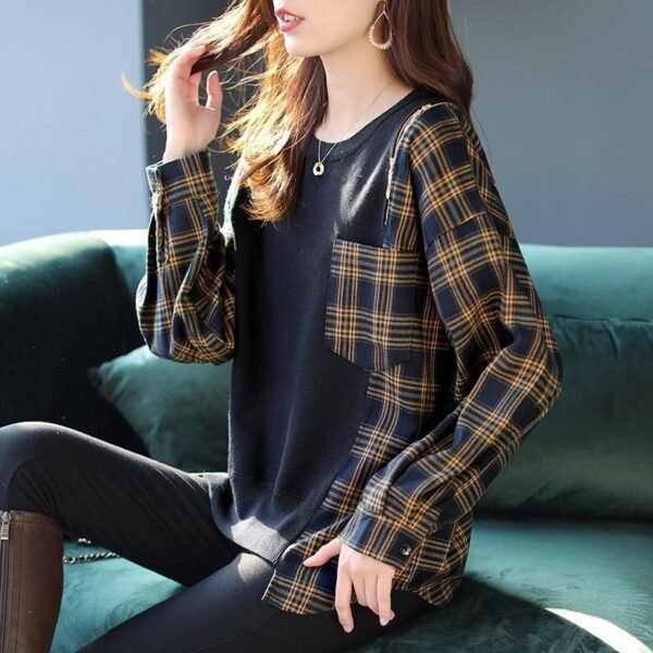 Plaid Stitching Knitwear Fashion Temperament Women - Image 2