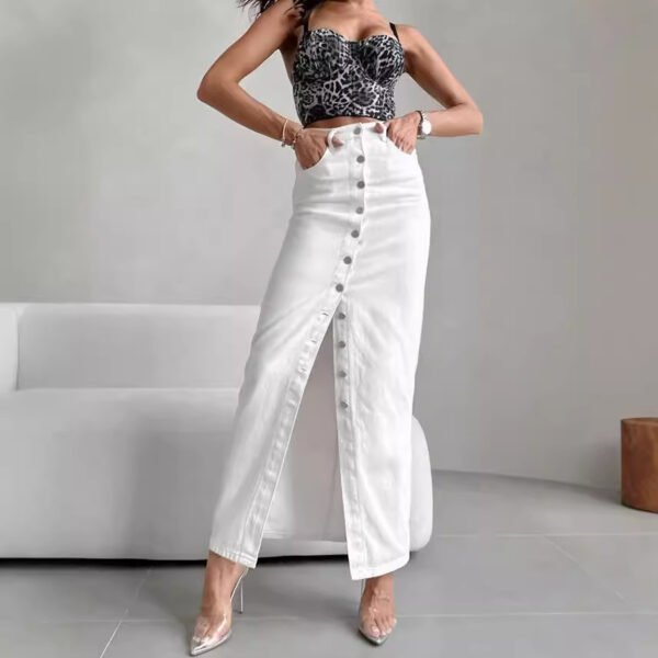Temperament High Waist Slim-fit Buttoned Half-length Casual Dress Women - Image 4
