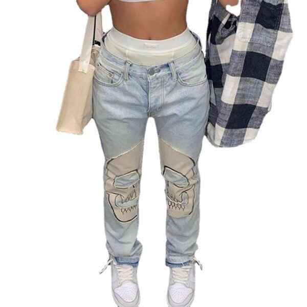 Vintage Skull Printed Jeans Women's High Waist - Image 5