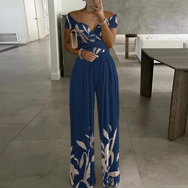 European And American Fashion Off-shoulder Printed Temperament Commute Casual High Waist Jumpsuit Women - Image 7