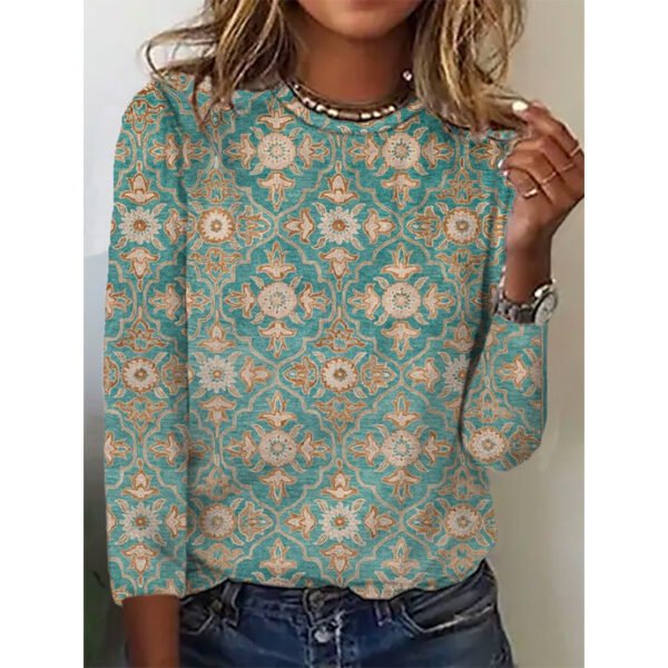 Women's Vintage Floral Print Long Sleeves T-shirt - Image 7