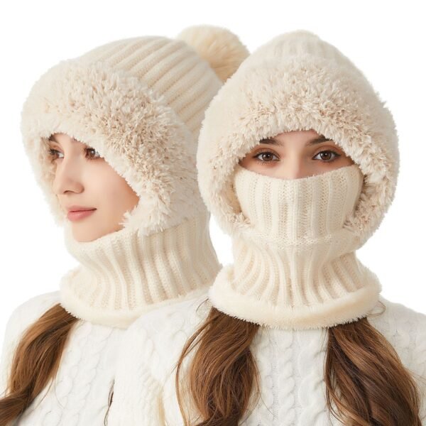 High Elastic Solid Color Knitted Hat Scarf Mask One-piece - Image 3