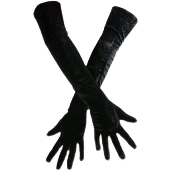 Black Satin Fabric Gloves Long Bag Finger Evening Dress Banquet Photography Jewelry Hepburn Style - Image 2
