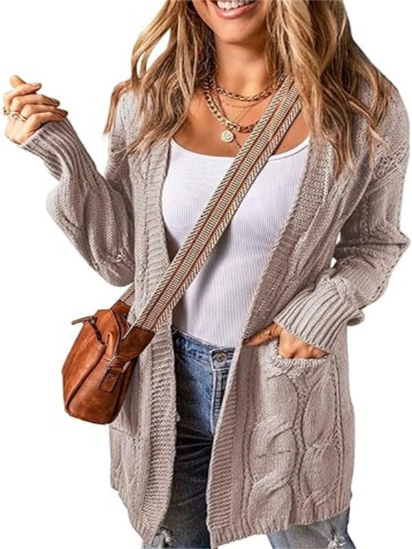 Solid Color Loose Cardigan Sweater With Pockets - Image 3