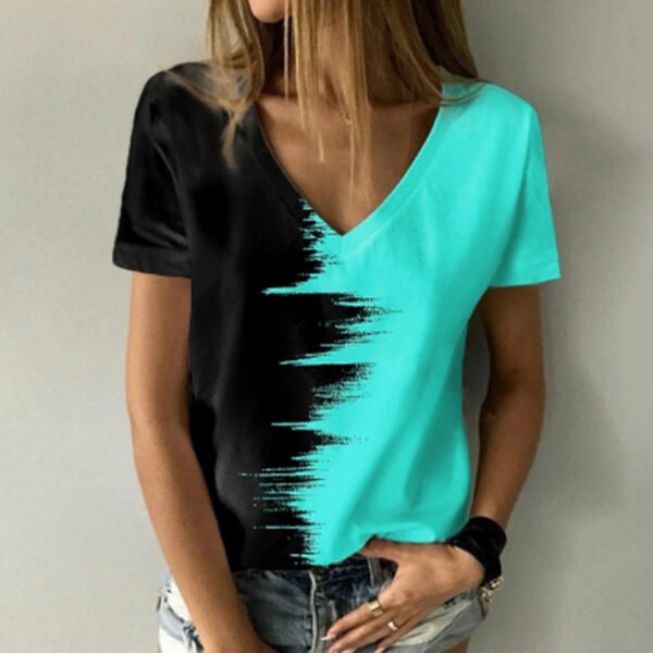 Digital Print V-Neck Short Sleeve T-Shirt - Image 3