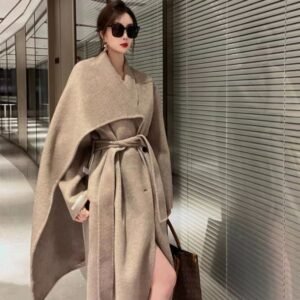 Elegant Woolen Overcoat – Double-Sided Cashmere Coat with Scarf