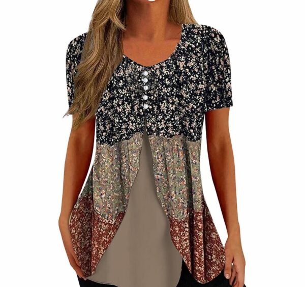 Fashion Printed Casual Short Sleeve Fake Two-piece T-shirts Women - Image 9