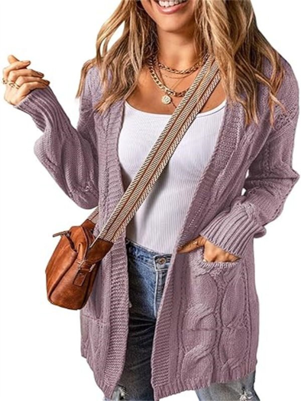 Solid Color Loose Cardigan Sweater With Pockets - Image 8