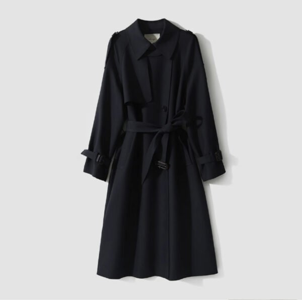 Twill Large Lapel Double Breasted Lacing Mid-length Trench Coat - Image 4