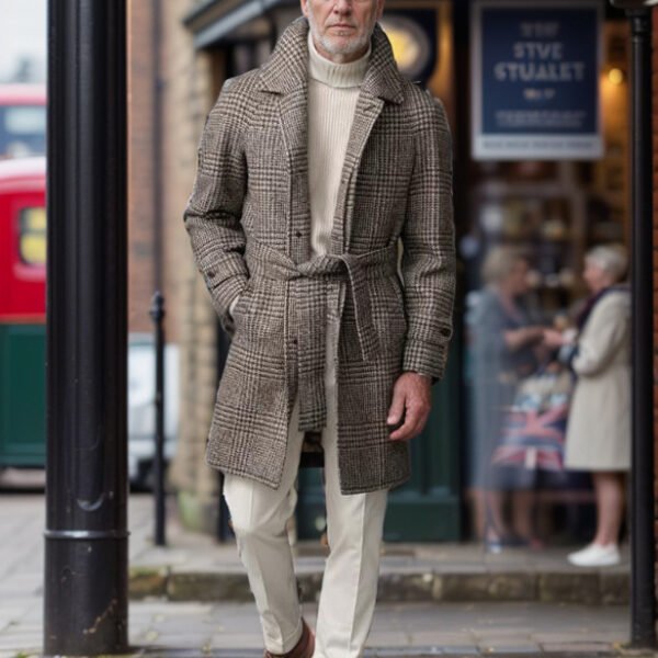 Men's Raglan Sleeve Checked Woolen Coat Fashion - Image 3