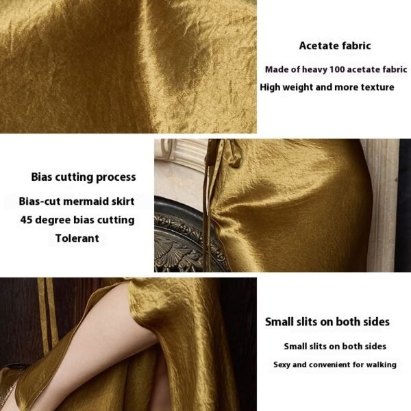 New Chinese Skirt Acetate Fabric Gilding Skirt Fishtail Skirt Slim Fit Long Dress - Image 3