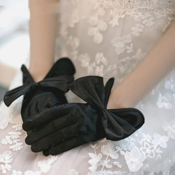 Bridal Gloves Pearl Lace Bow - Image 4