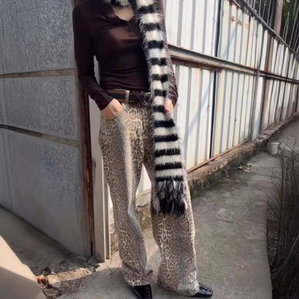 Vintage Leopard Print Jeans For Men And Women Hip Hop Trend - Image 4