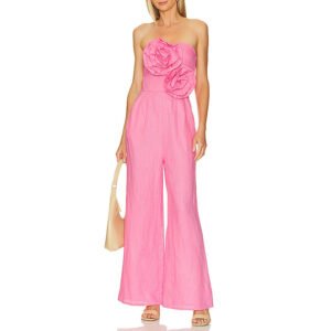 Stitching Flower Tube Top High Waist Slimming And Wide Leg Jumpsuit