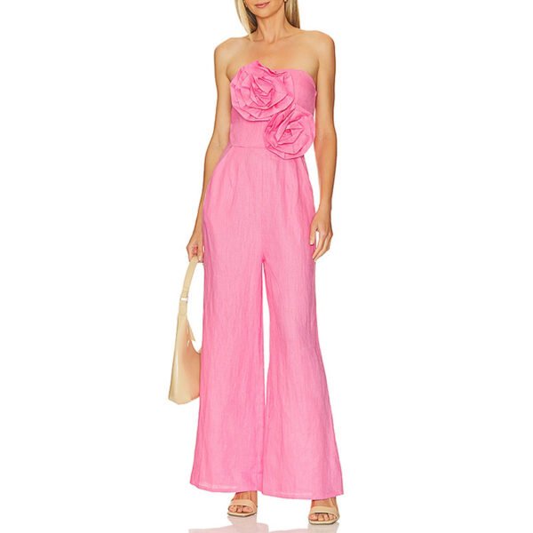Stitching Flower Tube Top High Waist Slimming And Wide Leg Jumpsuit