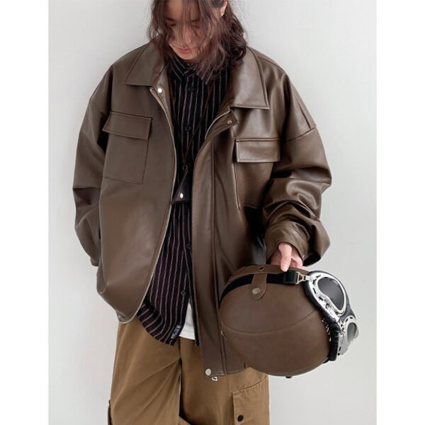 Spring And Autumn Leisure Japanese Loose Leather Jacket - Image 8