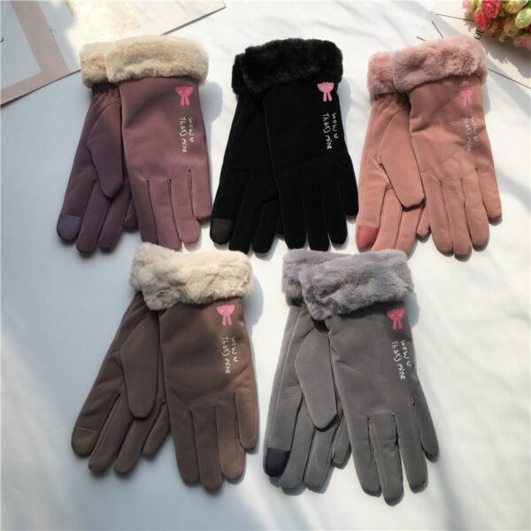 Autumn And Winter Women's Riding Gloves Korean Style Alphabet Cartoon Warm Double Layer Fleece-lined - Image 2