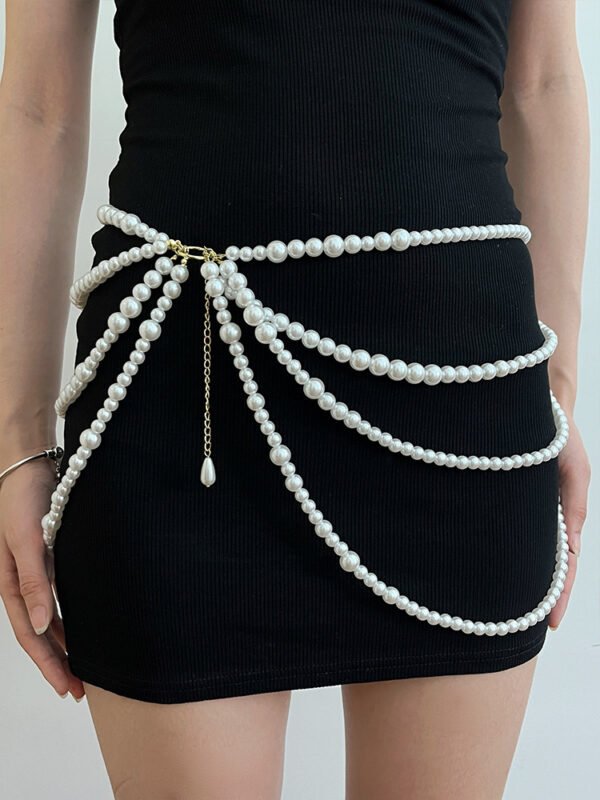 Multi-layer Pearl Waist Chain Female Tassel Belt Dress Sweater - Image 10