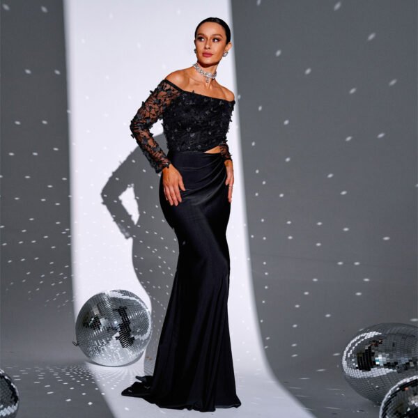 Bandeau Sexy Long Sequined Off-neck Banquet Evening Dress - Image 2