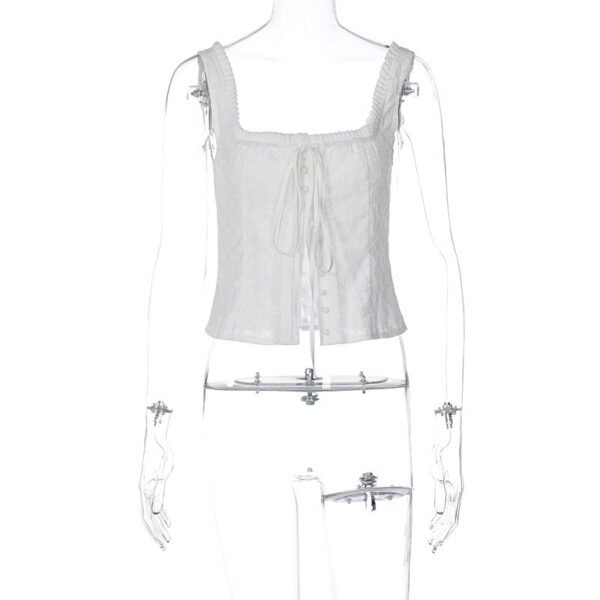 Square Collar Breasted Lace Top Slim Fit Slimming Drawstring T-shirt - Image 5