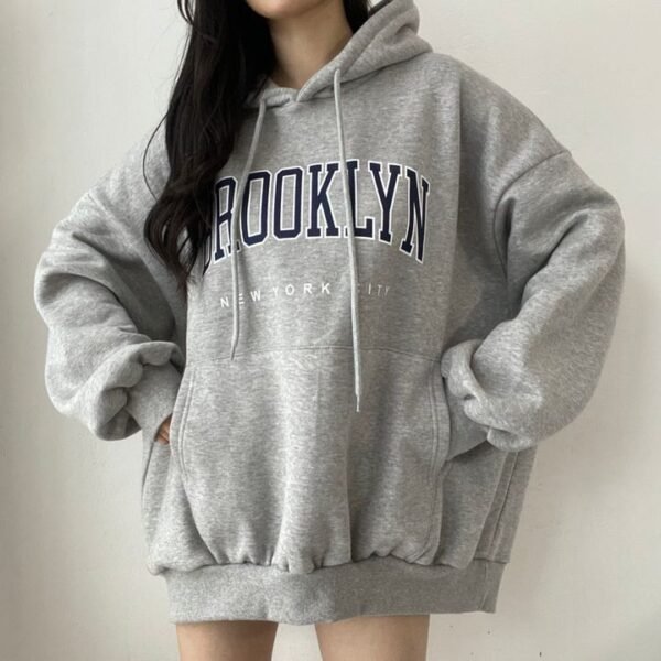Sweater Women's Mid-length Letter Hooded Loose - Image 9