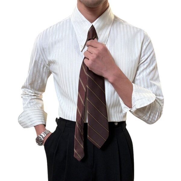 Spring Leisure Business Pointed Collar Striped Shirt - Image 5
