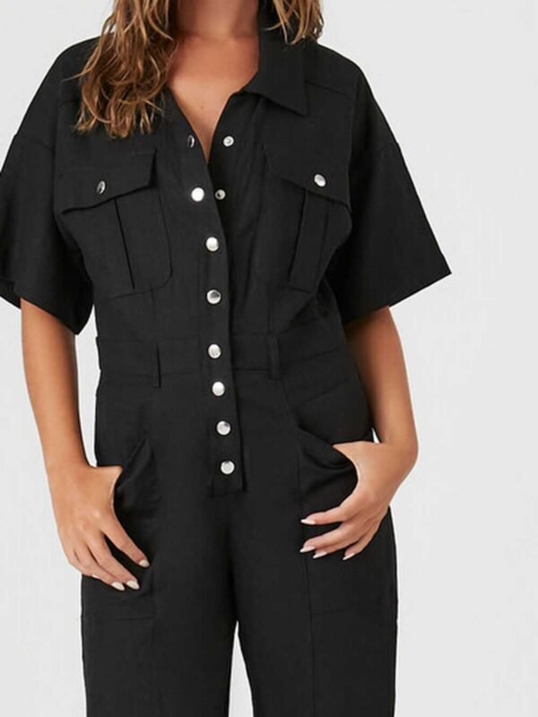 Flip Pocket Tencel Linen Jumpsuit For Women - Image 4