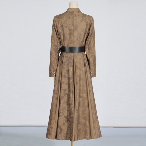 Blooming Texture V-neck Leather Slimming Trench Coat Women - Image 4