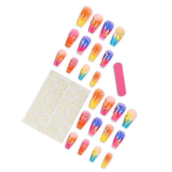Color Gradient Flower Rhinestone Fake Nails - Image 4