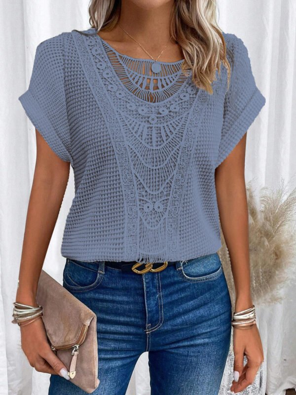 Summer Hollow Out Short-sleeved T-shirt Women's Clothing - Image 3