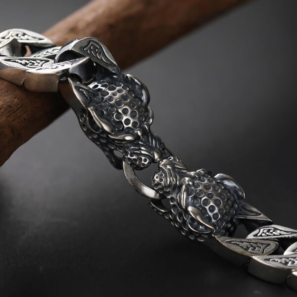 S925 Sterling Silver Leopard Head Bracelet Men's Retro Thick Style - Image 5