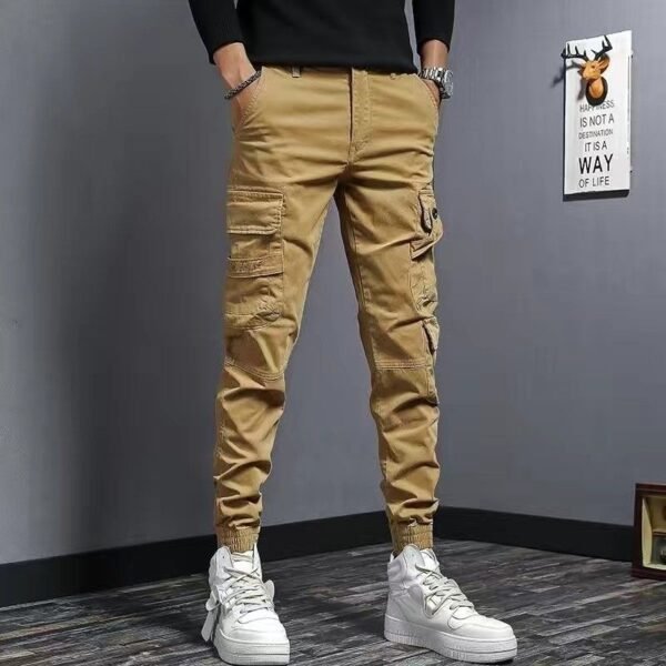Coffee Colored Men's Slim Fit Elastic Casual Denim Work Pants - Image 8