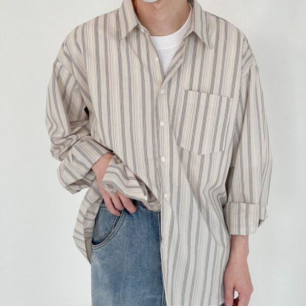Striped Long-sleeved Shirt Men's Hong Kong Style - Image 6