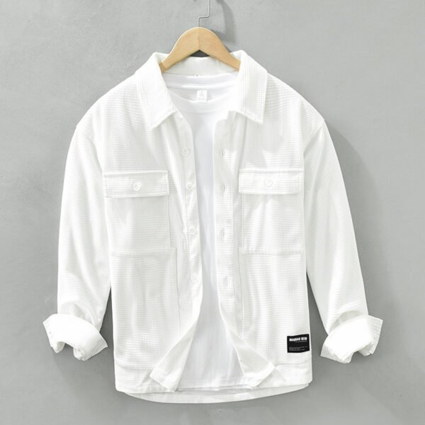 Waffle Long Sleeve Shirt Japanese Style Workwear Top - Image 5